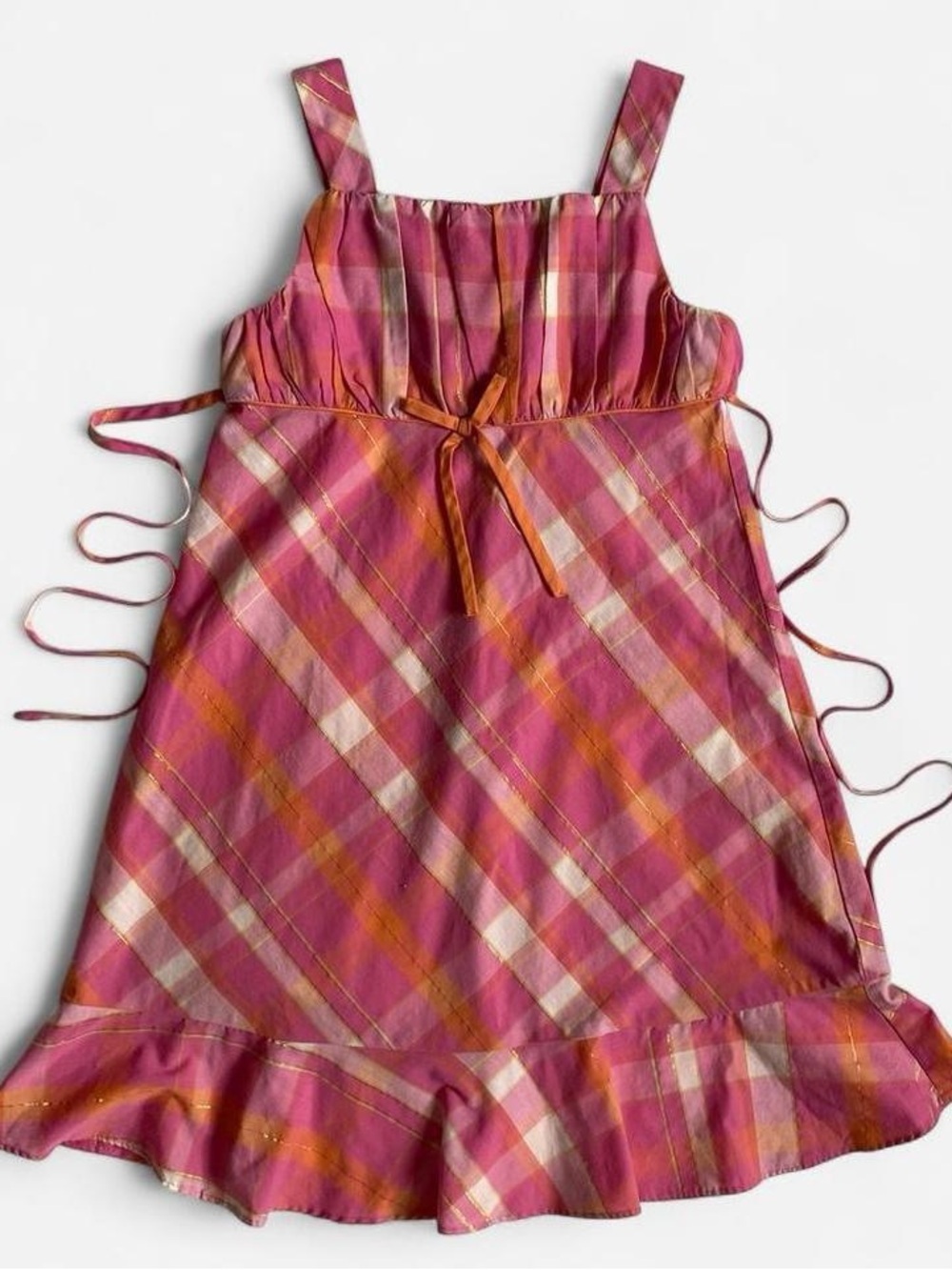 Y2K Girls Pink and Orange Plaid Sundress